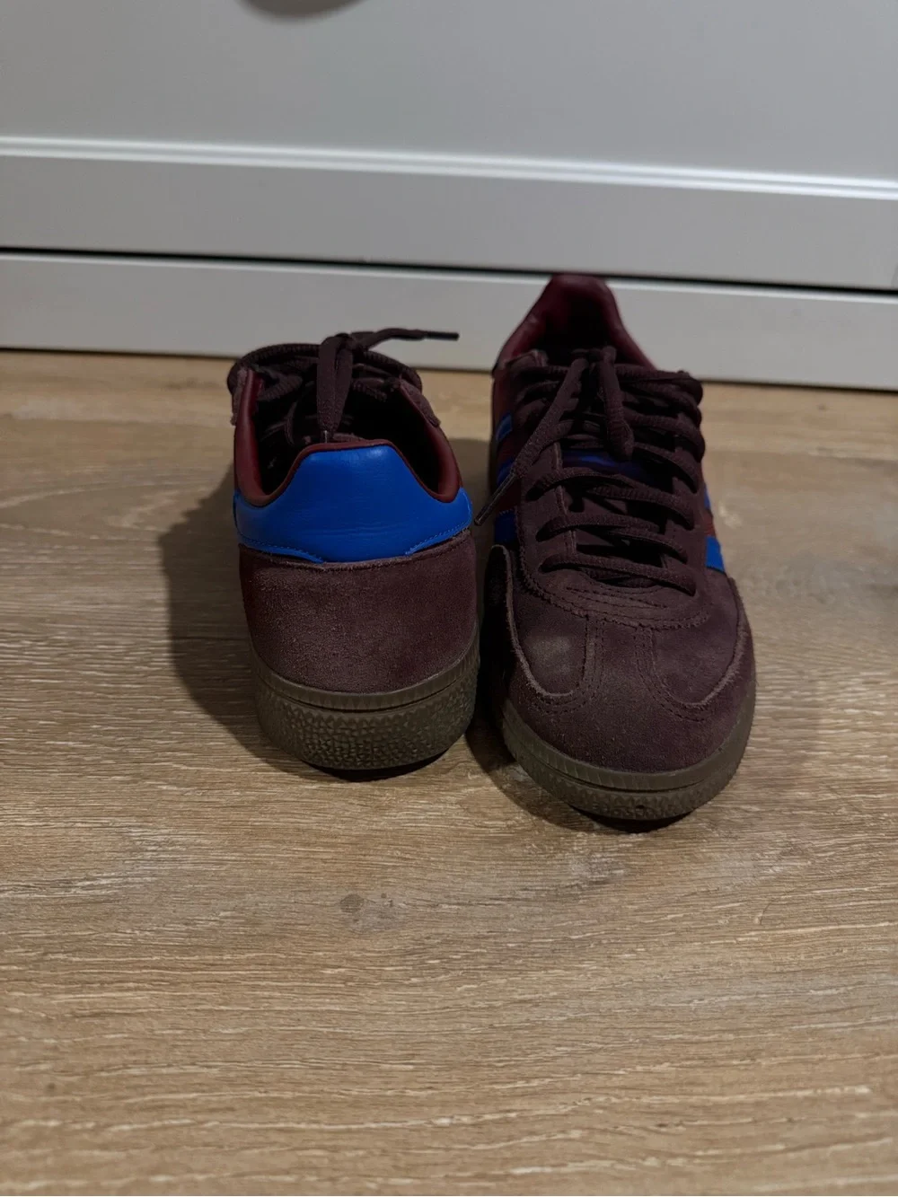 adidas Men's Burgundy Sneakers with Blue Stripes